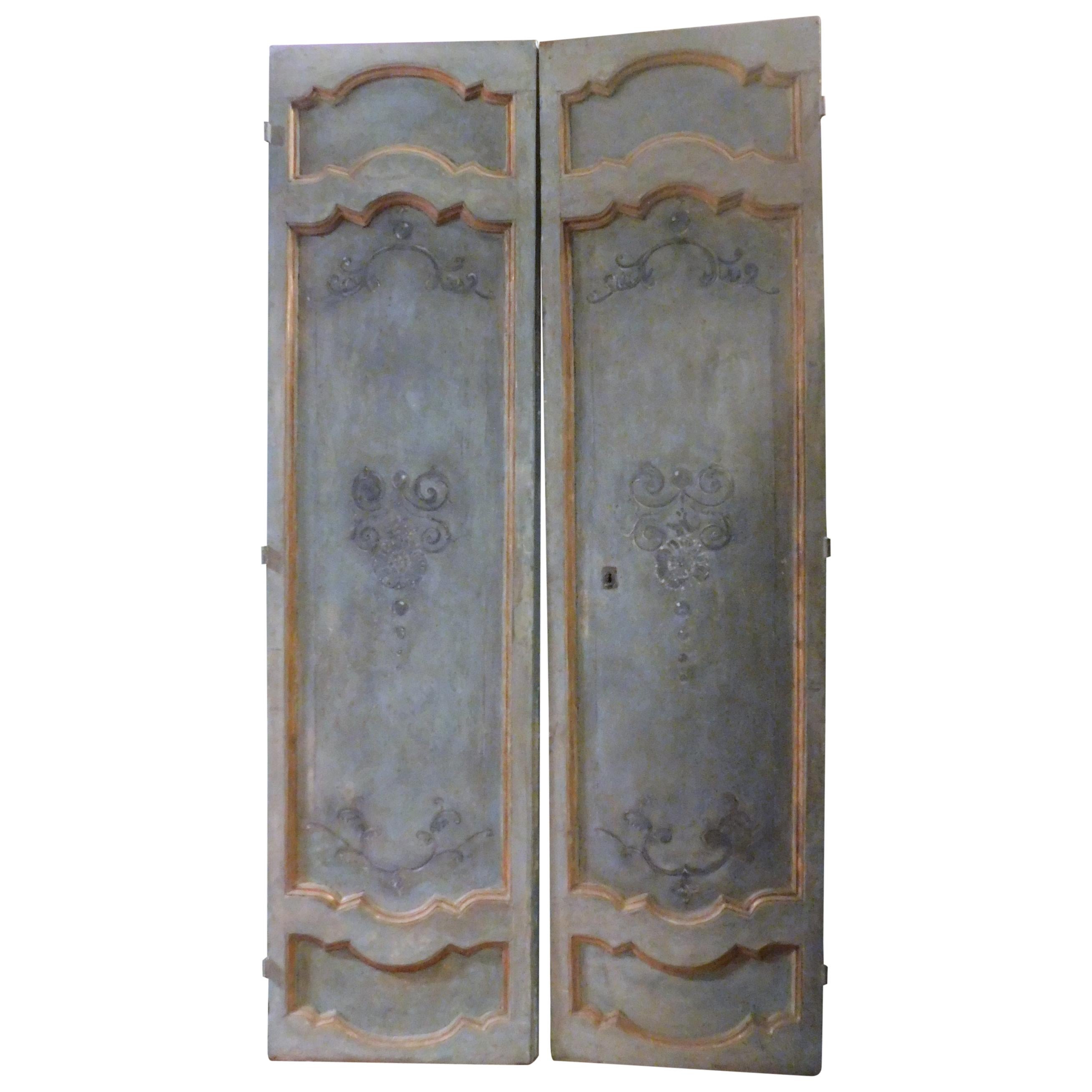 Antique Blue and Gold Lacquered Wooden Door, 1700, Italy