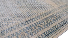 Antique Blue and Ivory Mahi Herati Pattern 9'x12' Circa 1920