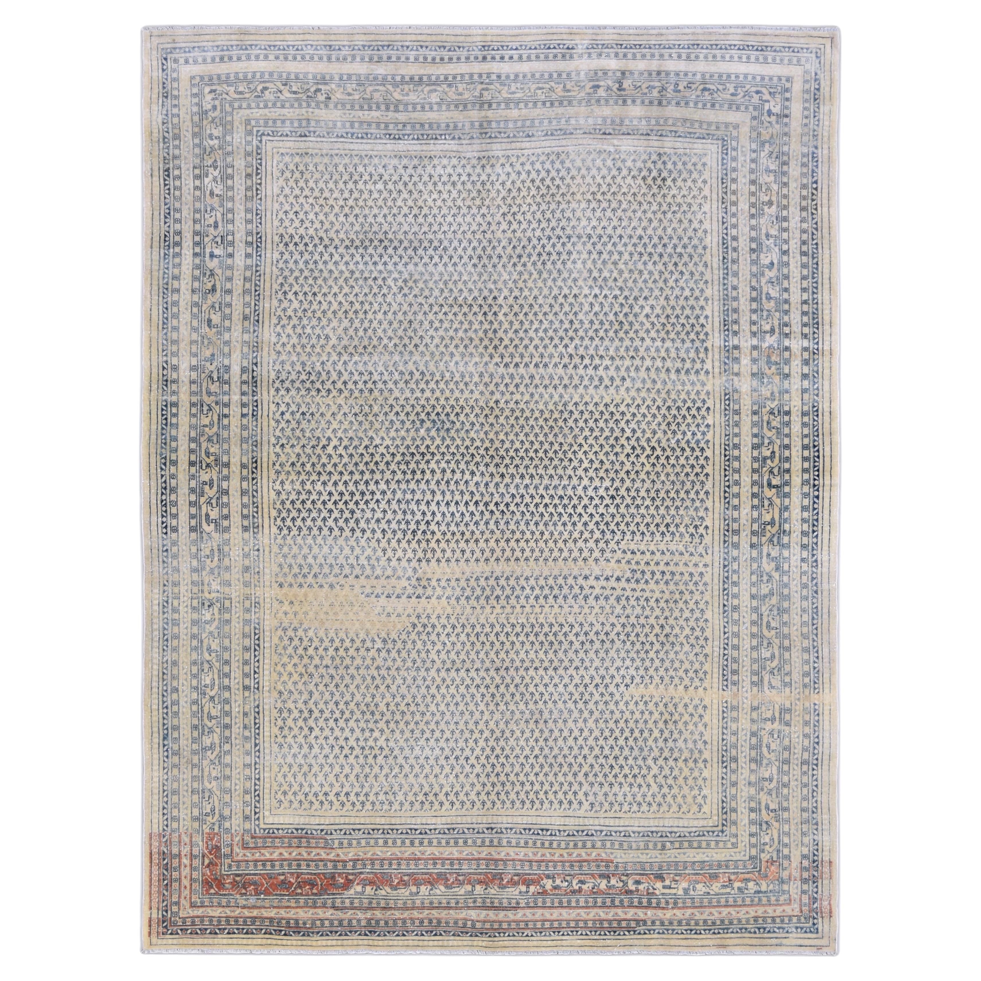 Antico modello Mahi Herati blu e avorio 9'x12' Circa 1920 in vendita