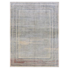 Antique Blue and Ivory Mahi Herati Pattern 9'x12' Circa 1920