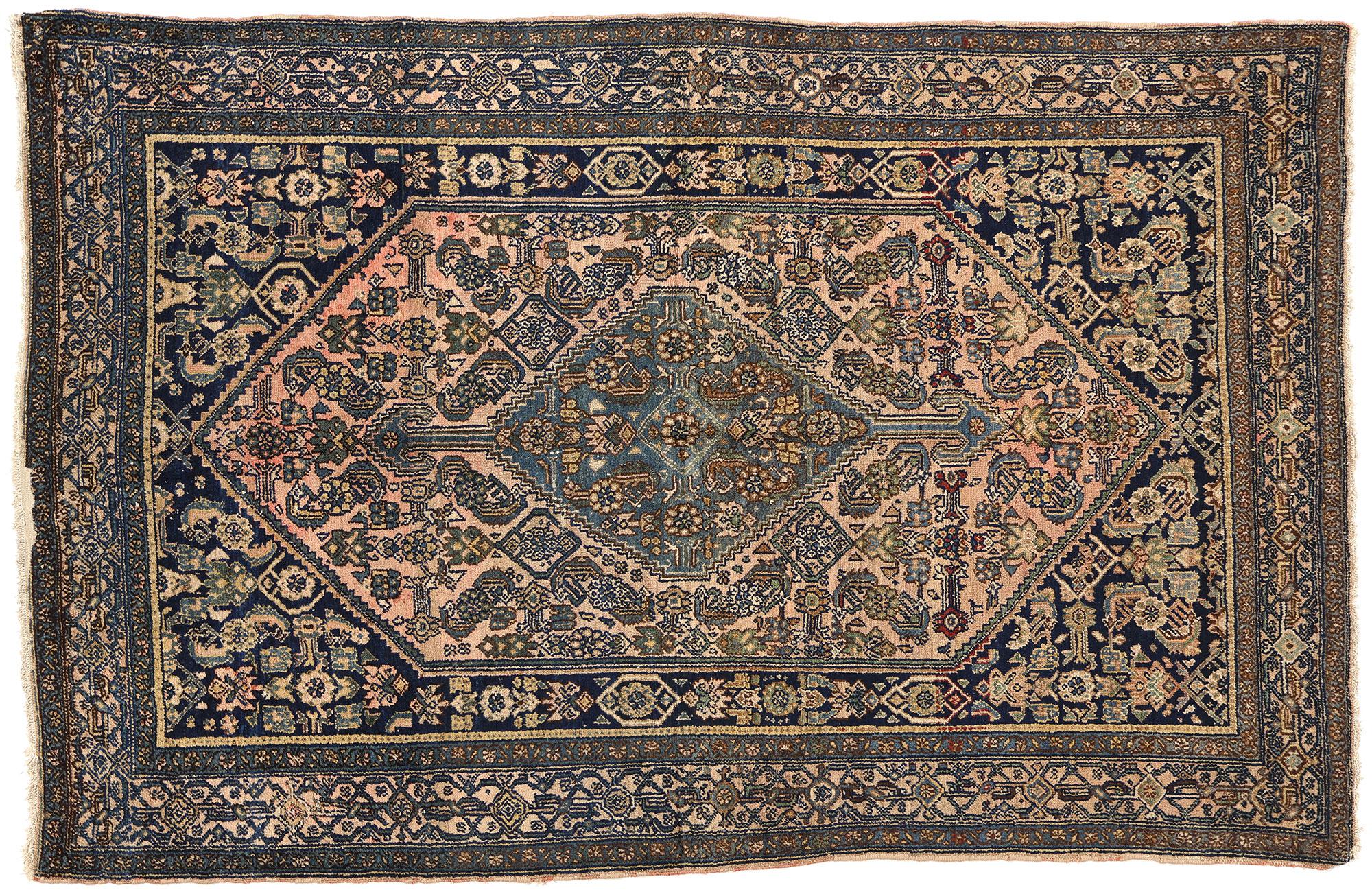 Antique Blue and Pink Persian Bibikabad Carpet For Sale 3