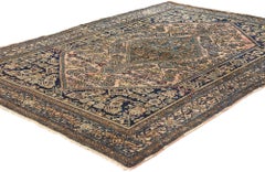 Antique Blue and Pink Persian Bibikabad Carpet