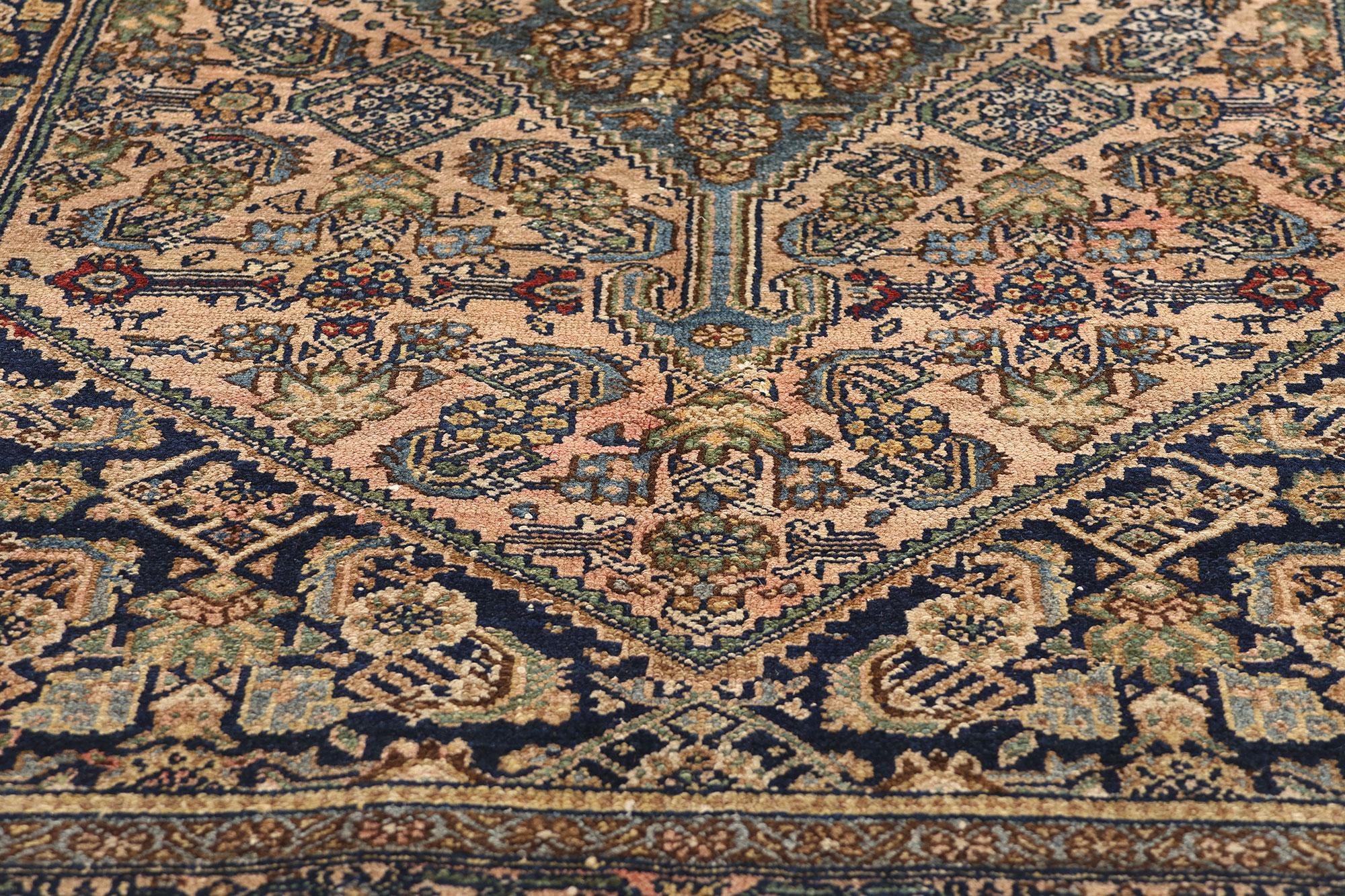 Antique Blue and Pink Persian Bibikabad Carpet In Good Condition For Sale In Dallas, TX