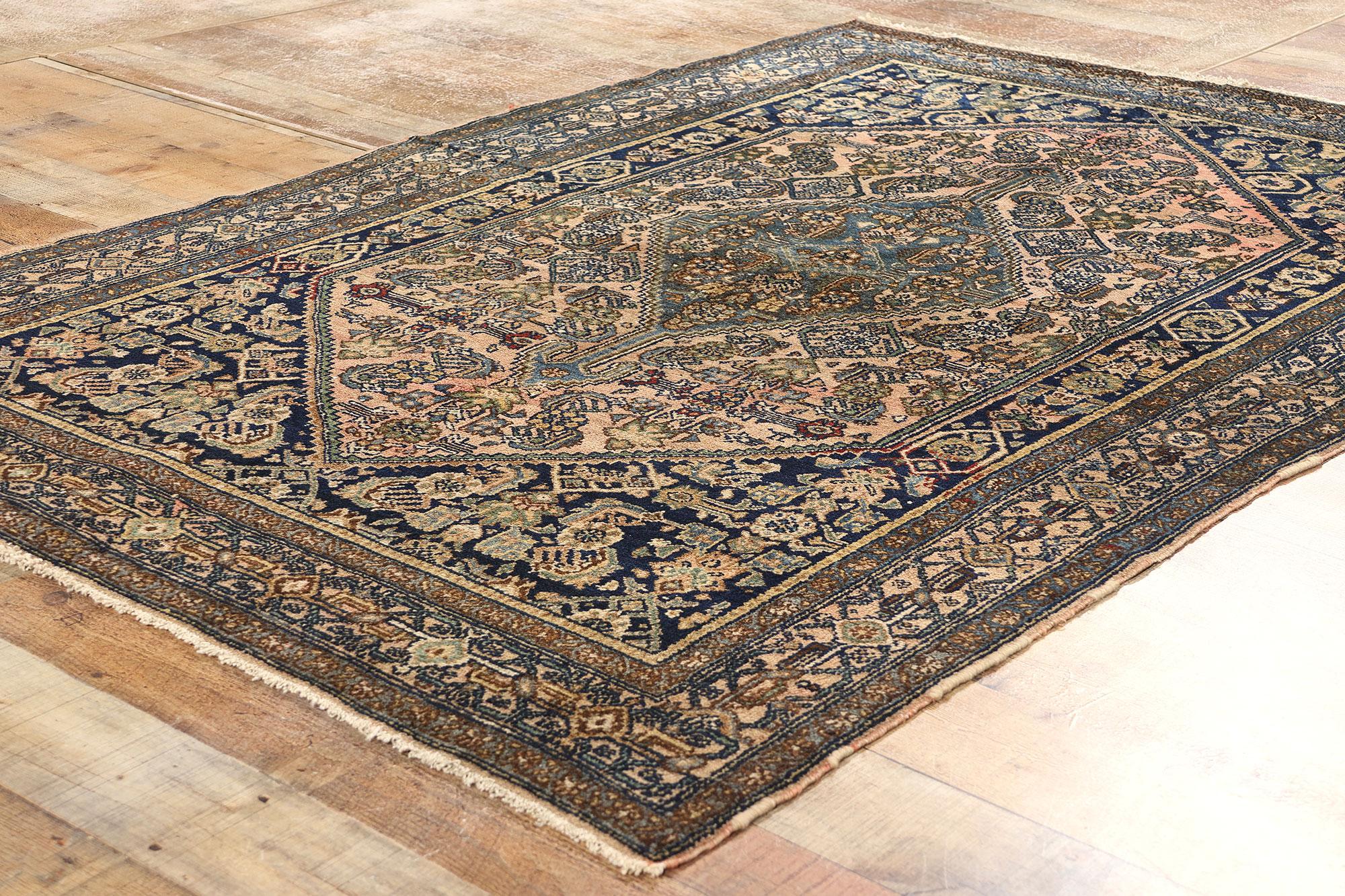 Wool Antique Blue and Pink Persian Bibikabad Carpet For Sale