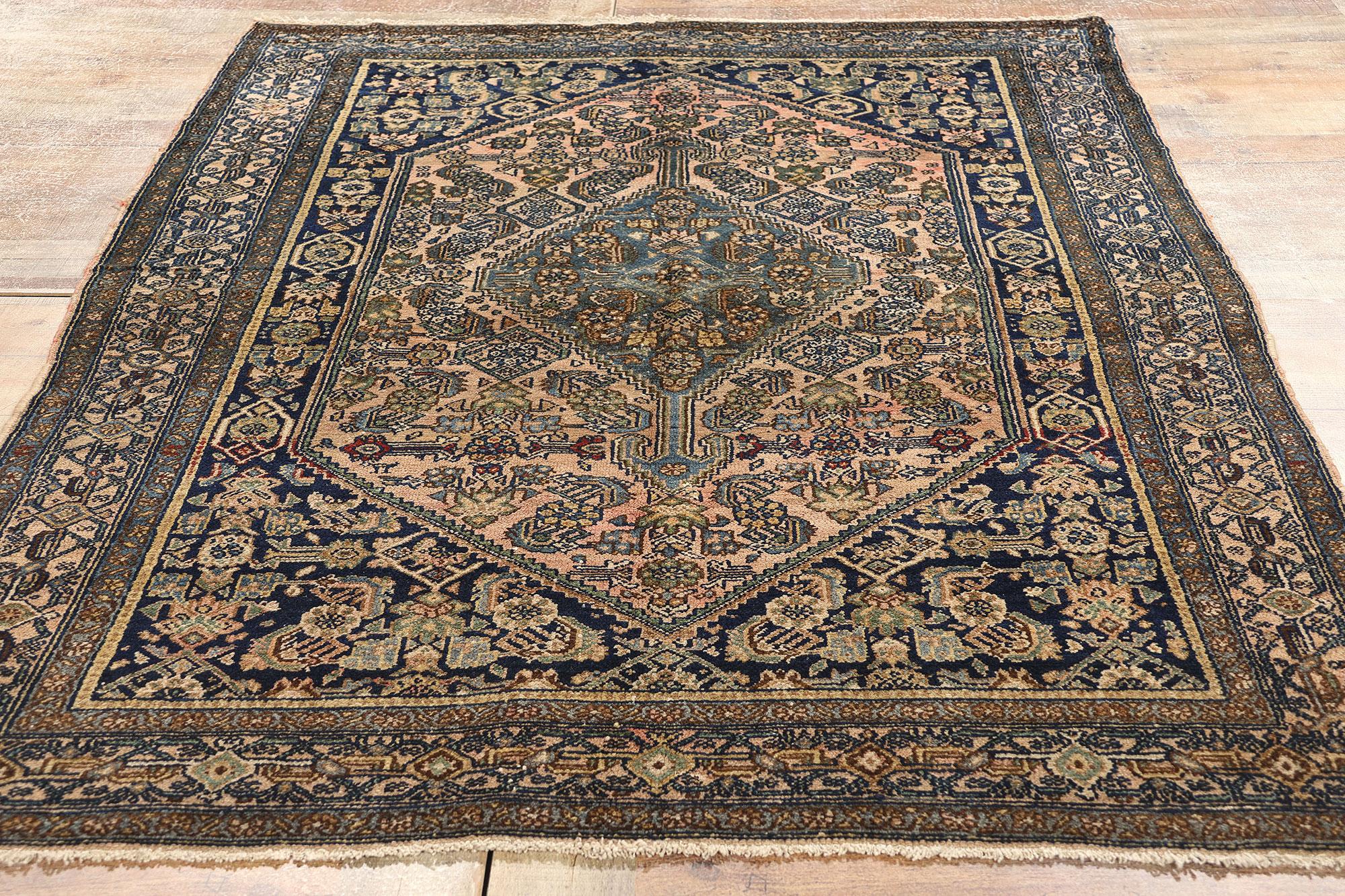Antique Blue and Pink Persian Bibikabad Carpet For Sale 1