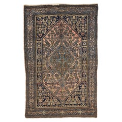 Antique Blue and Pink Persian Bibikabad Carpet