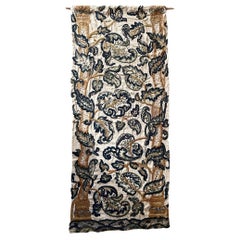 Antique Blue and White and Gold Floral Crewel Work Wall Hanging