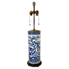 Antique Blue And White Asian Lamp