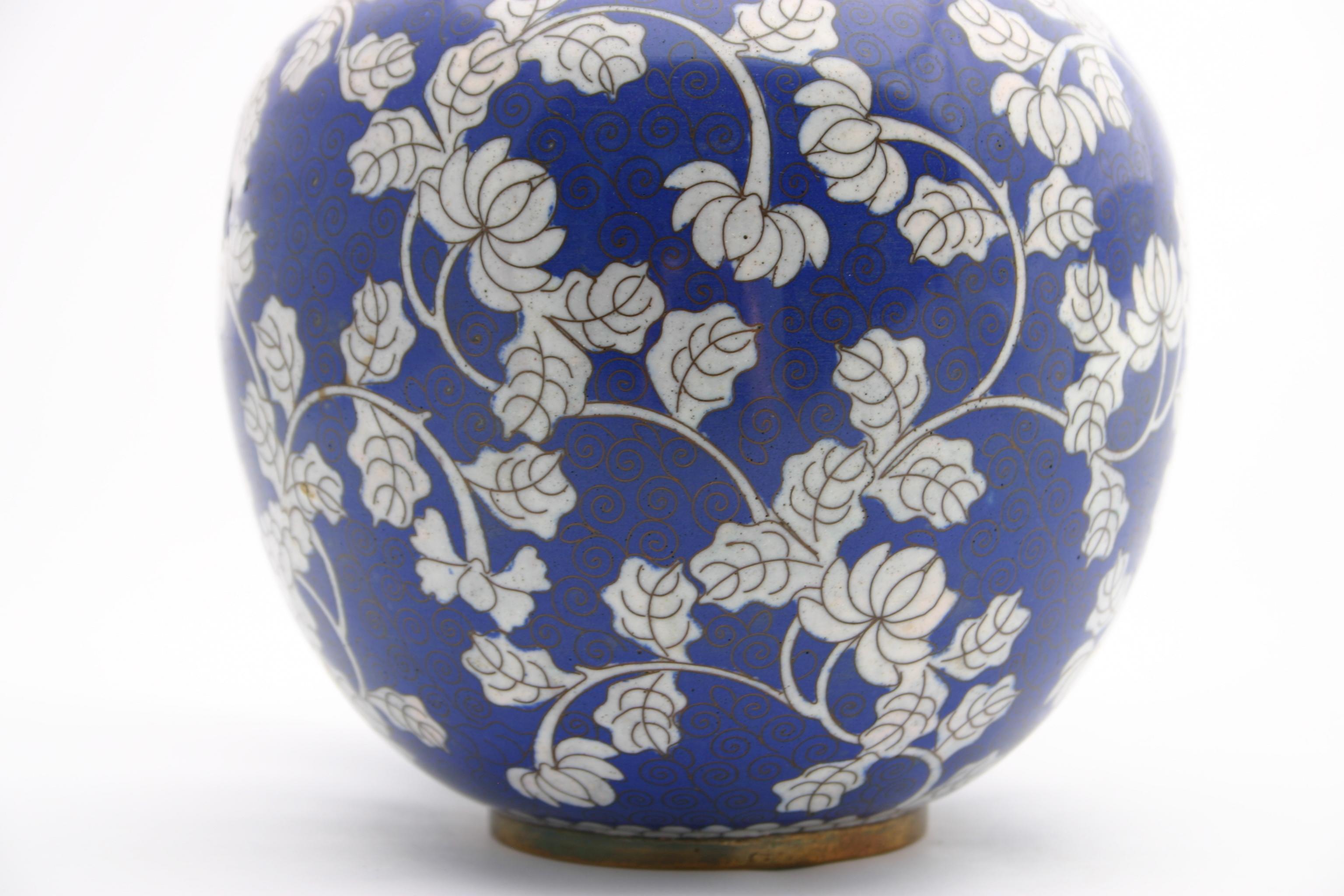 Other Antique Blue and White Chinese Cloisonné Chrysanthemum Ginger Jar