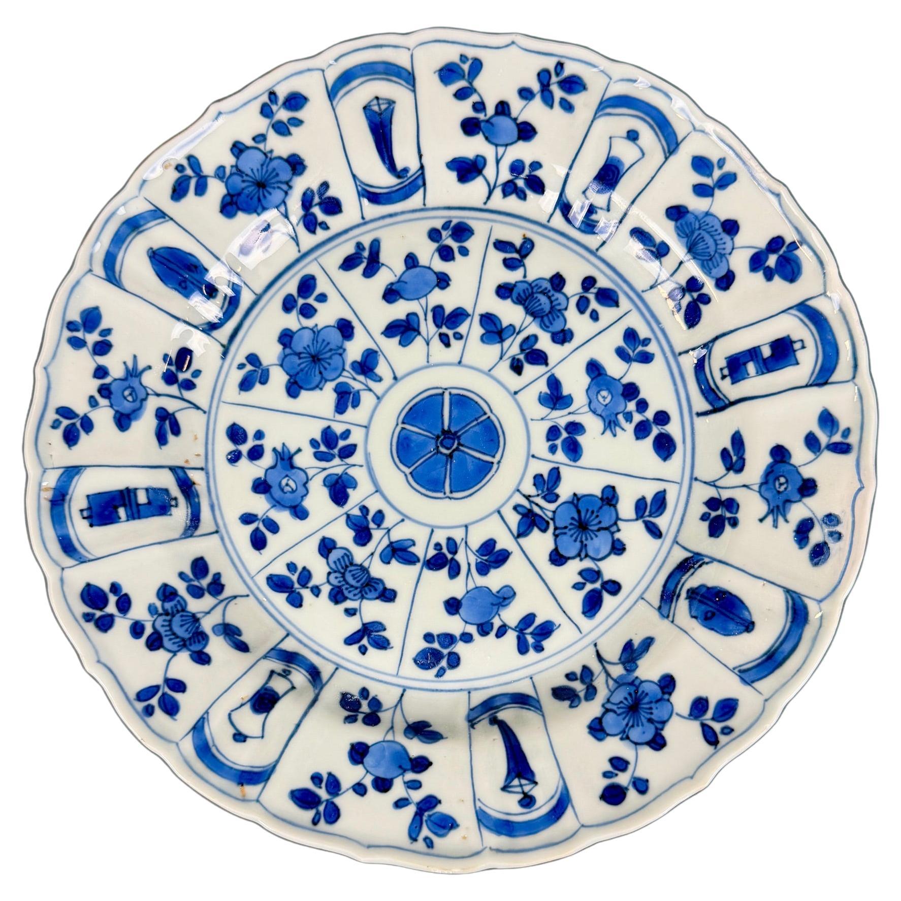 Antique Blue and White Chinese Export Porcelain Dish Hand Painted Kangxi 1700