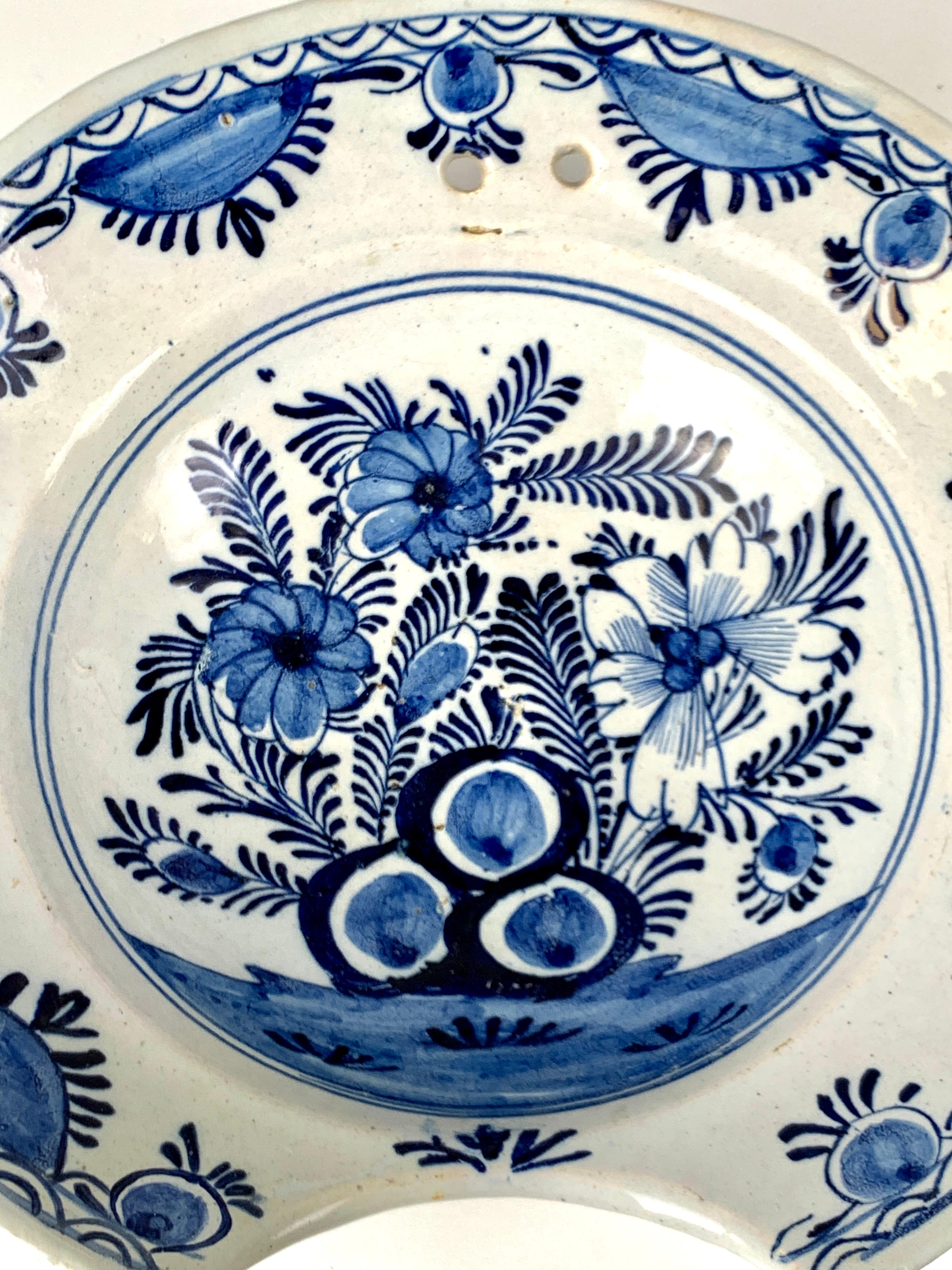 Rococo Antique Blue and White Delft Barber's Bowl Netherlands, circa 1780