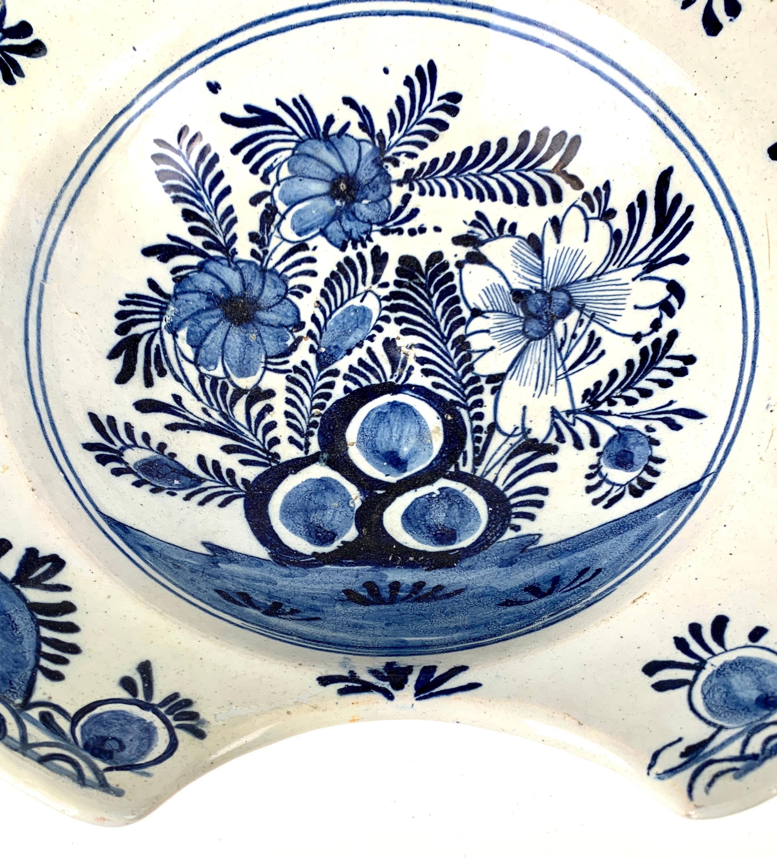 Dutch Antique Blue and White Delft Barber's Bowl Netherlands, circa 1780