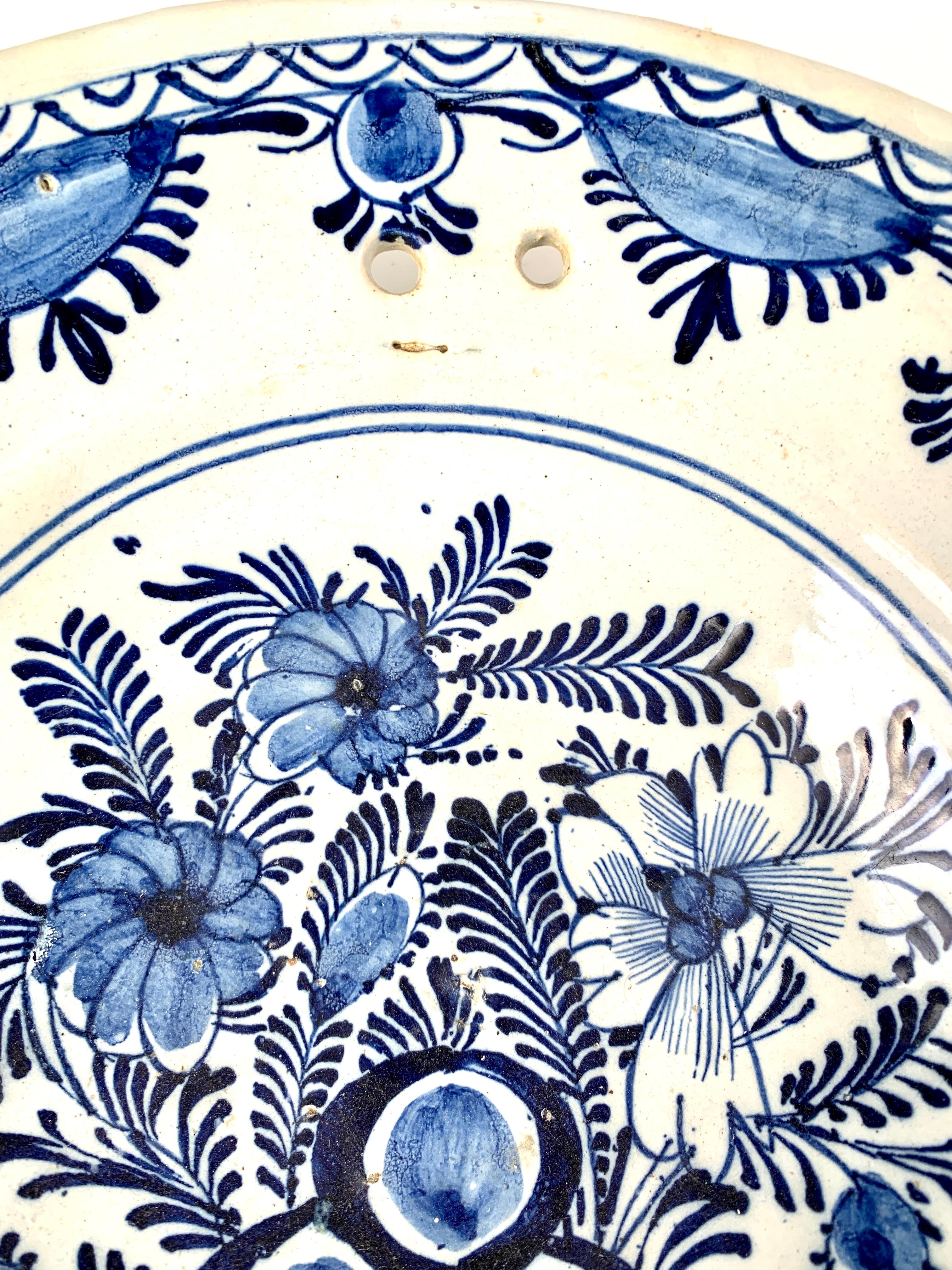 Hand-Painted Antique Blue and White Delft Barber's Bowl Netherlands, circa 1780