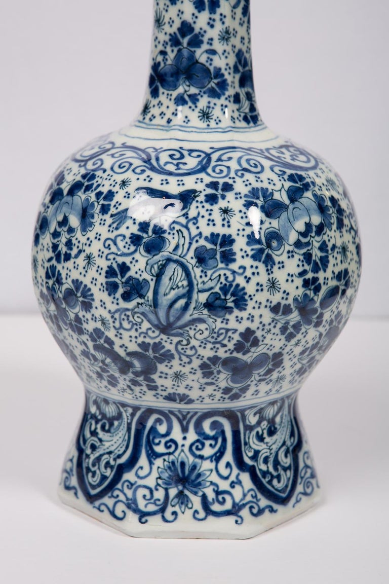 Antique Blue and White Delft Bottle Vase Large For Sale at 1stdibs