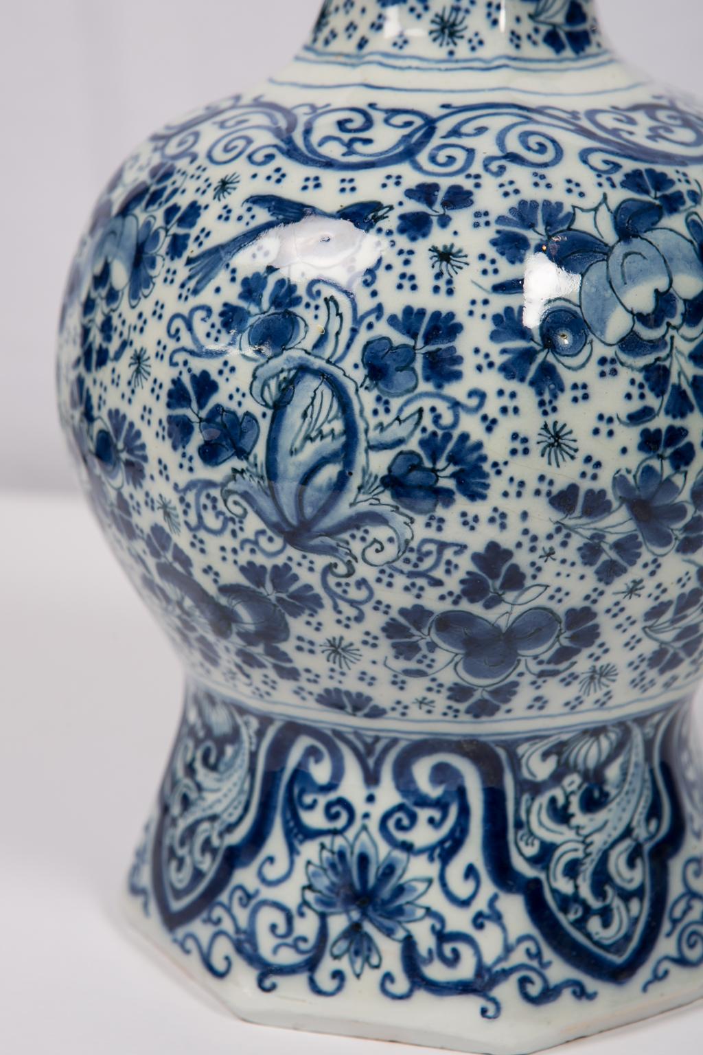 Chinoiserie Antique Delft Blue and White Vase Large Hand-Painted Made circa 1700
