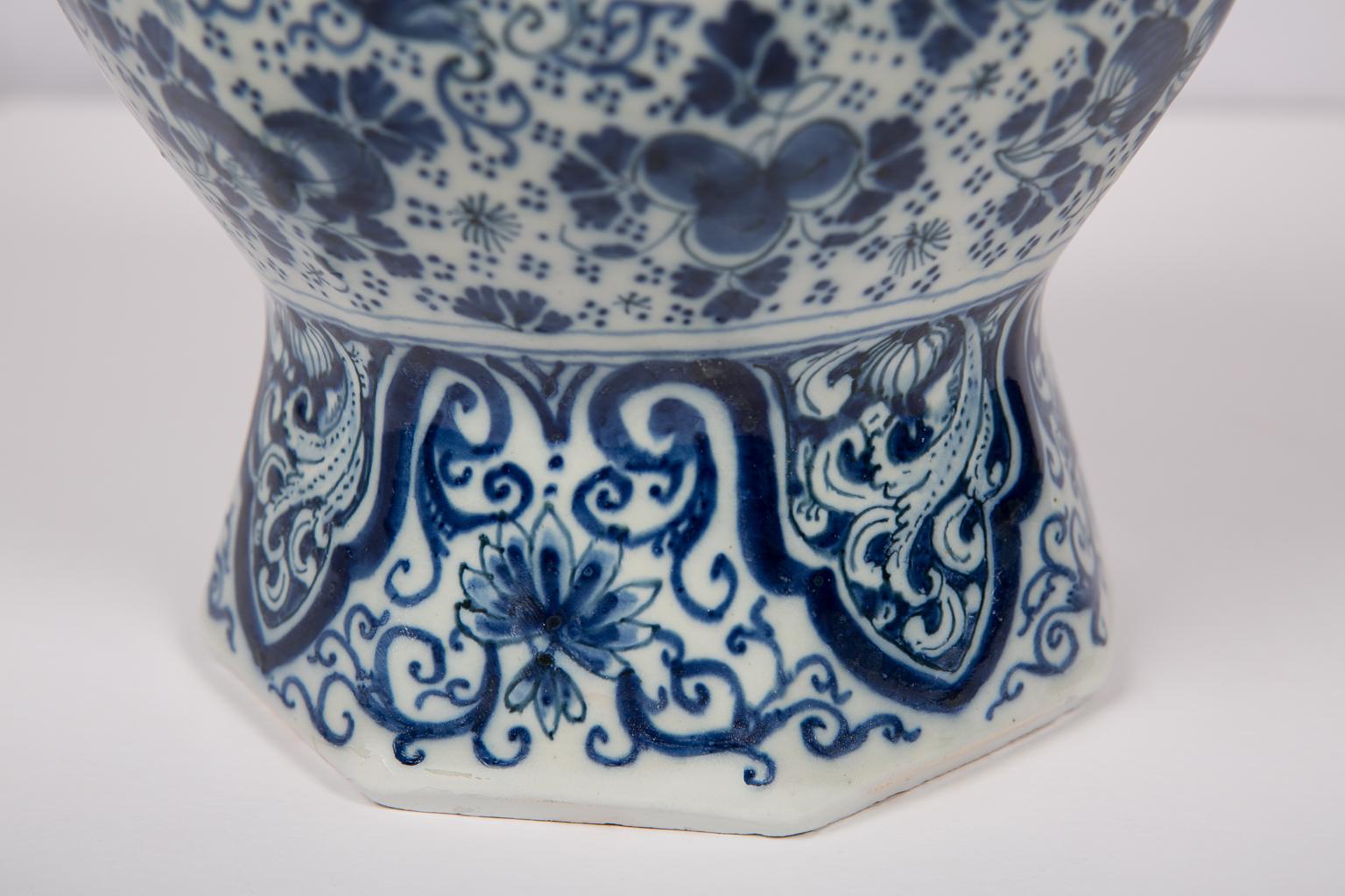 Dutch Antique Delft Blue and White Vase Large Hand-Painted Made circa 1700