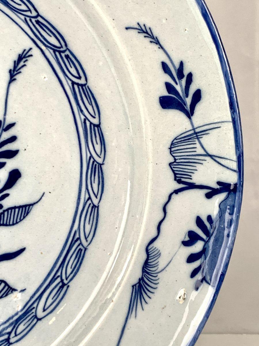 18th Century Antique Blue and White Delft Charger Hand-Painted in England circa 1765 For Sale