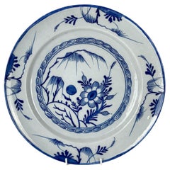Antique Blue and White Delft Charger Hand-Painted in England circa 1765