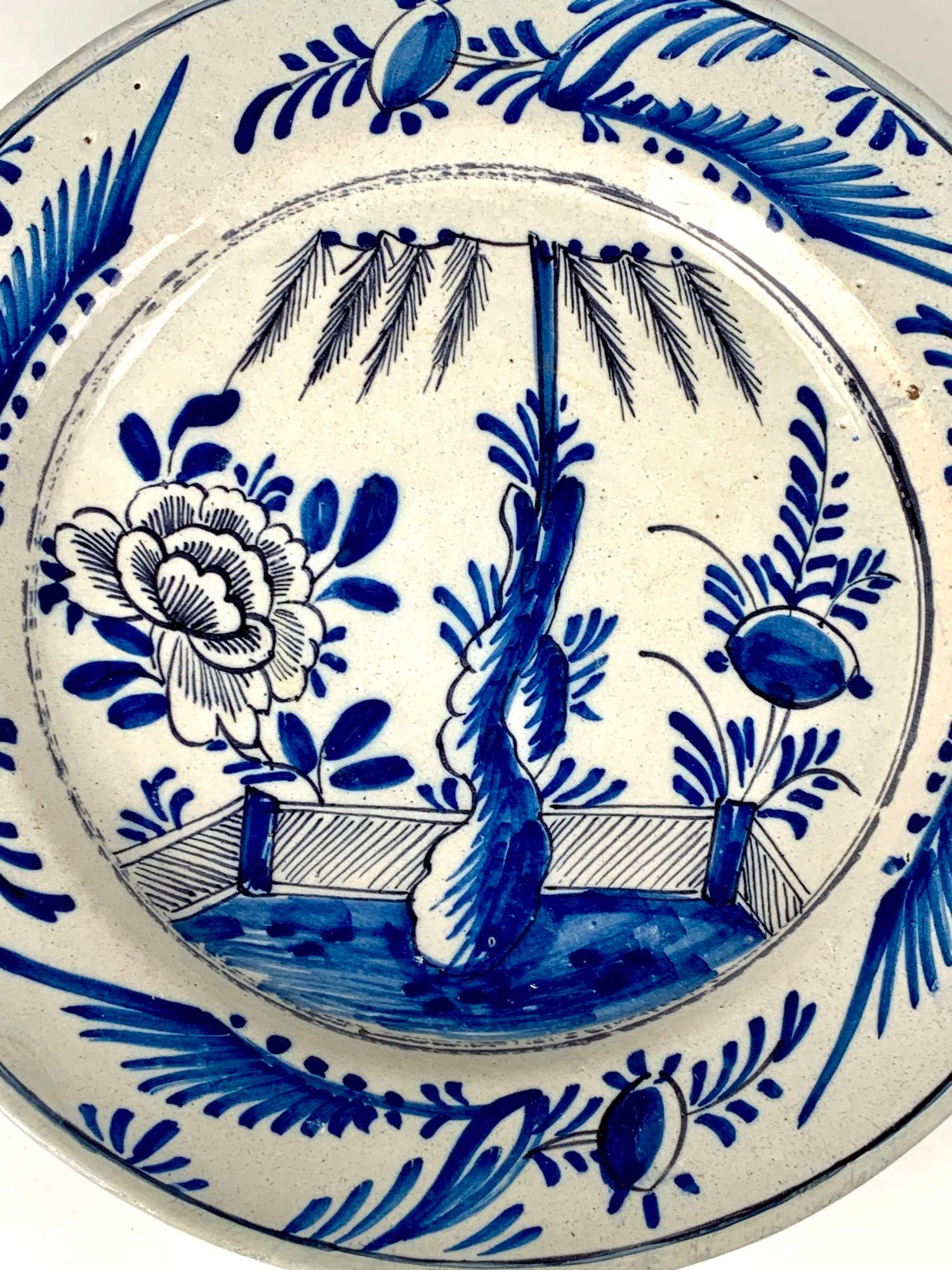 Rococo Antique Blue and White Delft Charger Hand Painted Netheralands, circa 1780 For Sale