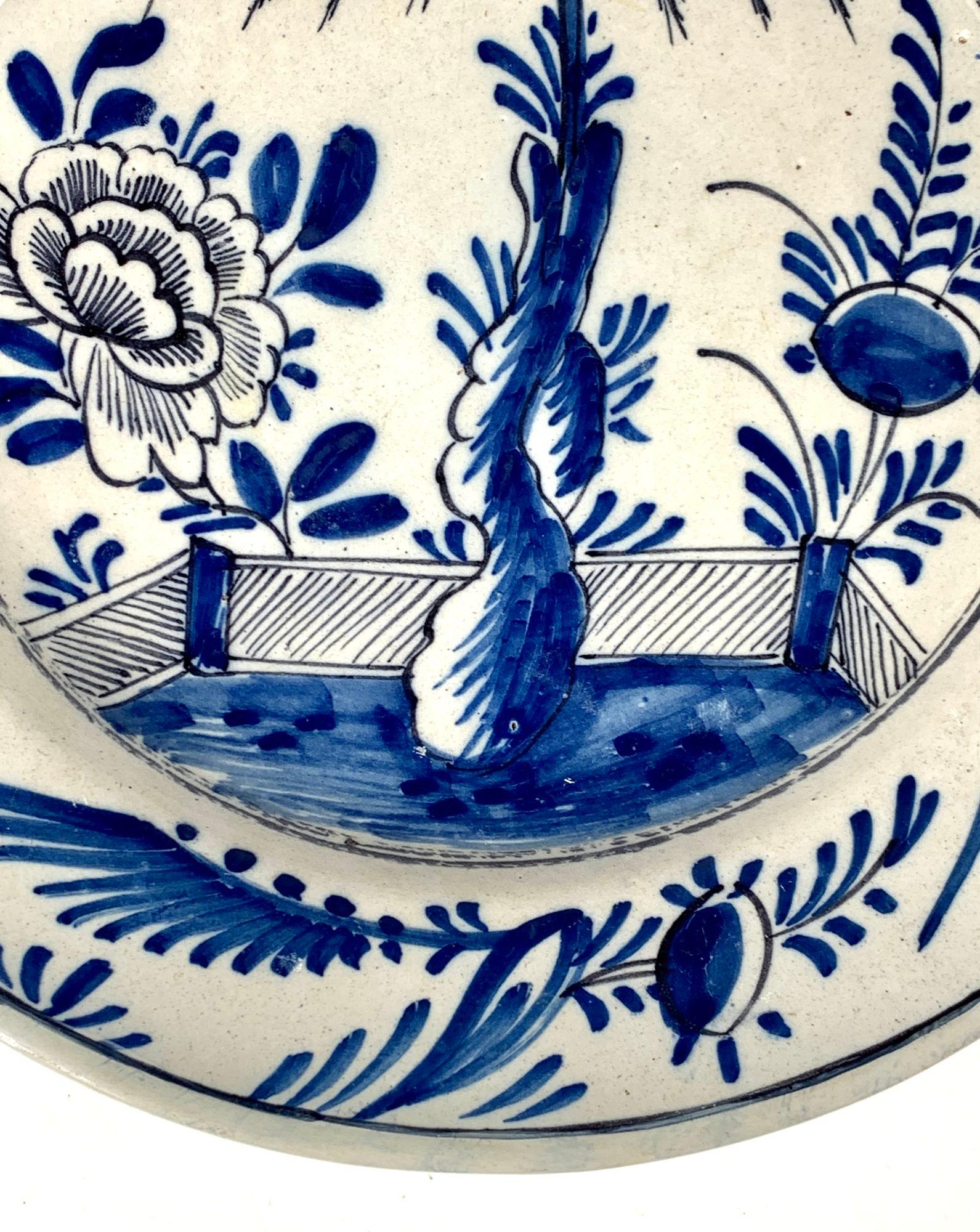 Dutch Antique Blue and White Delft Charger Hand Painted Netheralands, circa 1780 For Sale