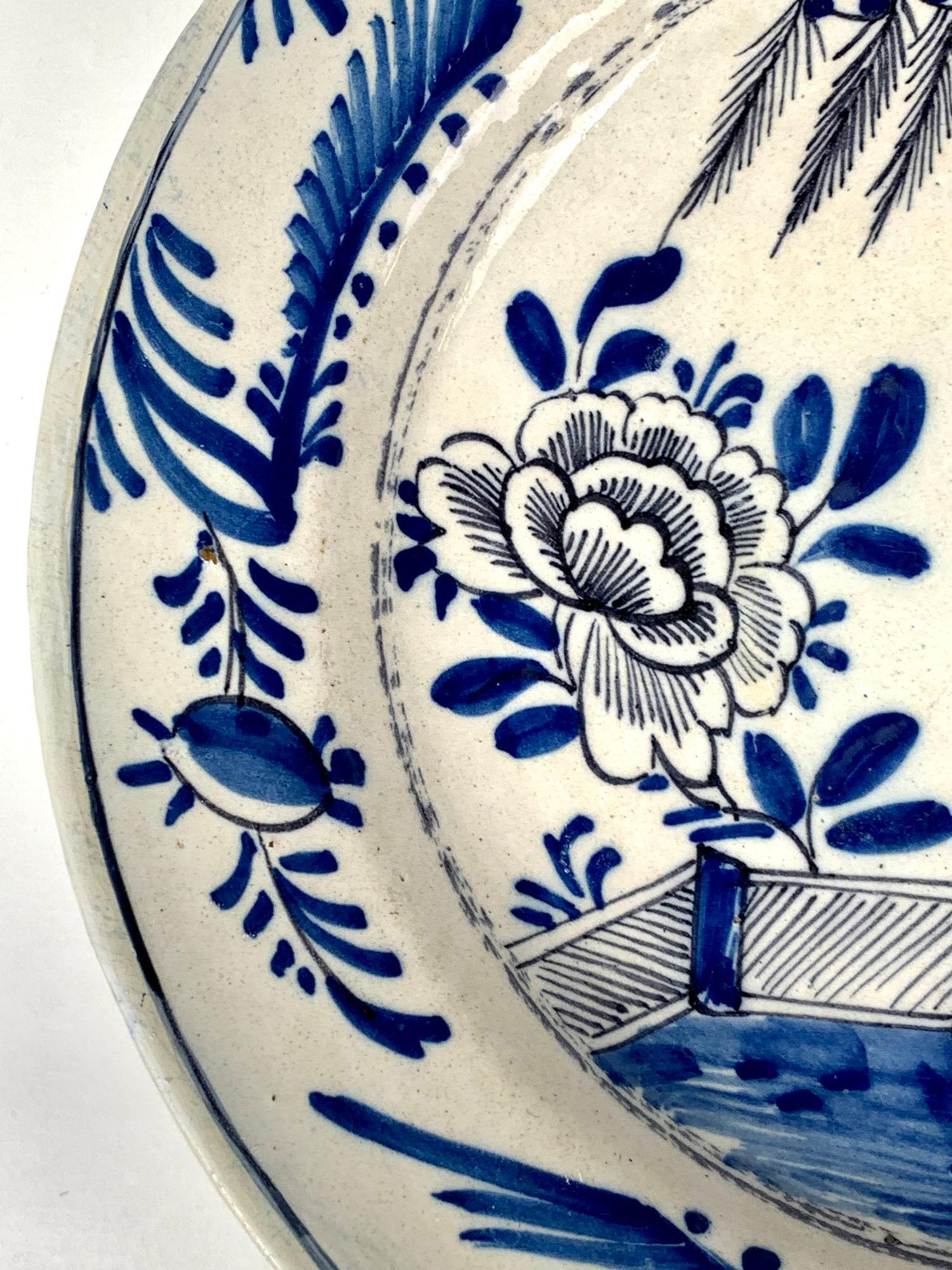 Hand-Painted Antique Blue and White Delft Charger Hand Painted Netheralands, circa 1780 For Sale