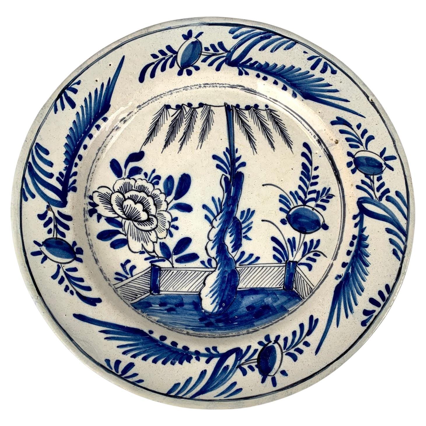Antique Blue and White Delft Charger Hand Painted Netheralands, circa 1780 For Sale