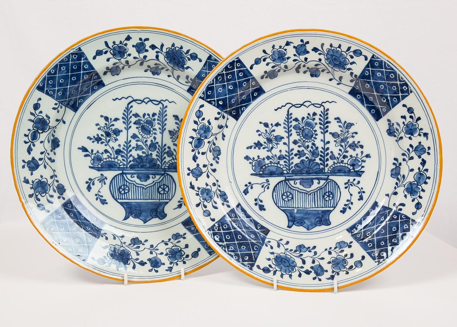 Pair Antique Blue and White Delft Chargers Made by 