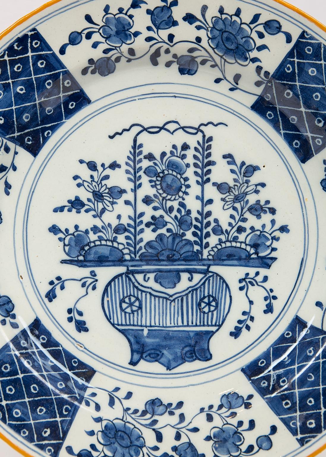 18th Century Pair Antique Blue and White Delft Chargers Made by 