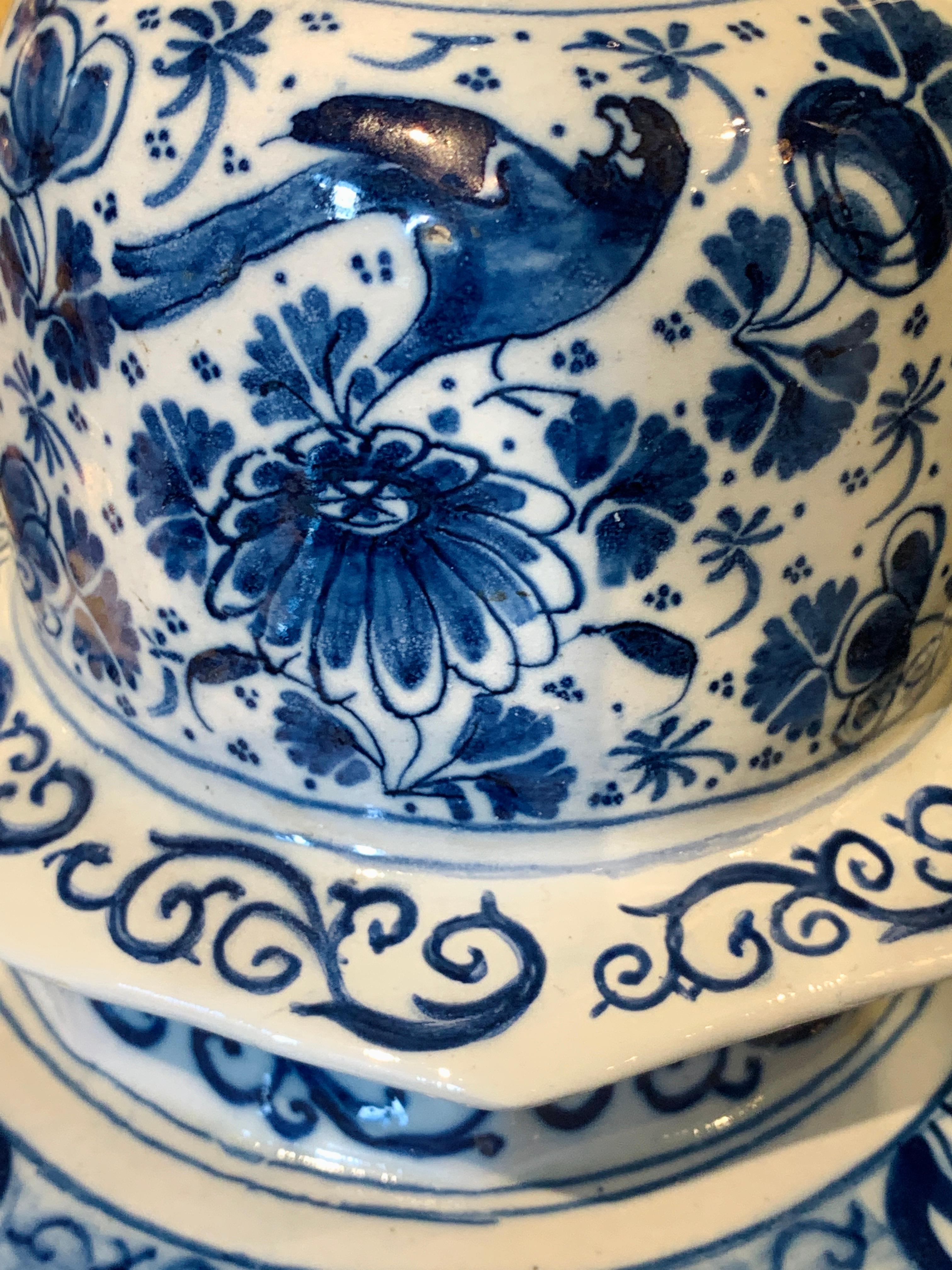 Romantic Antique Blue and White Delft Covered Jar Made Netherlands, 1700-1716