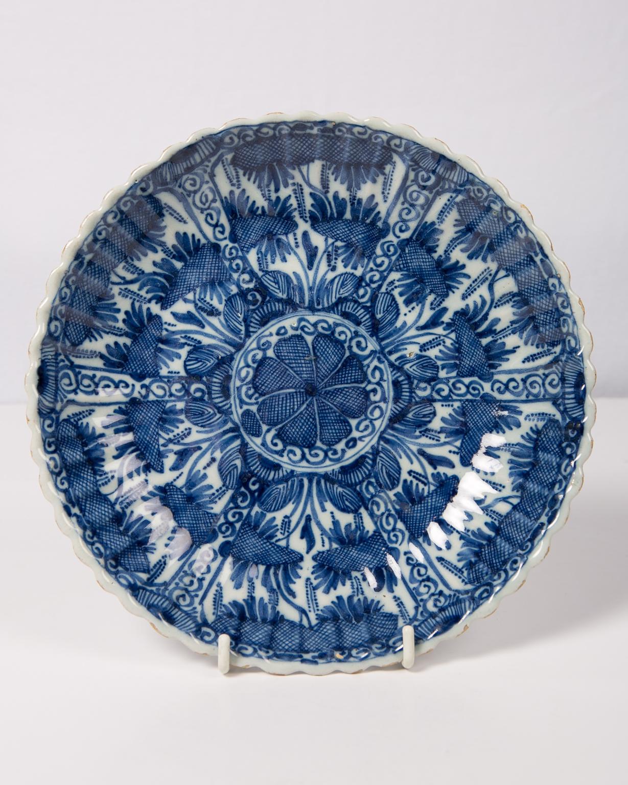 Antique Delft Blue and White Dish with Fluting and a Scalloped Edge circa 1780 1