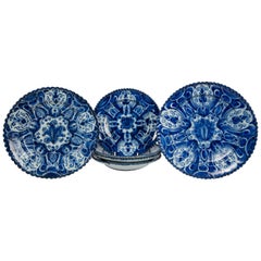  Eight Antique Delft Blue and White Dishes 18th Century circa 1780