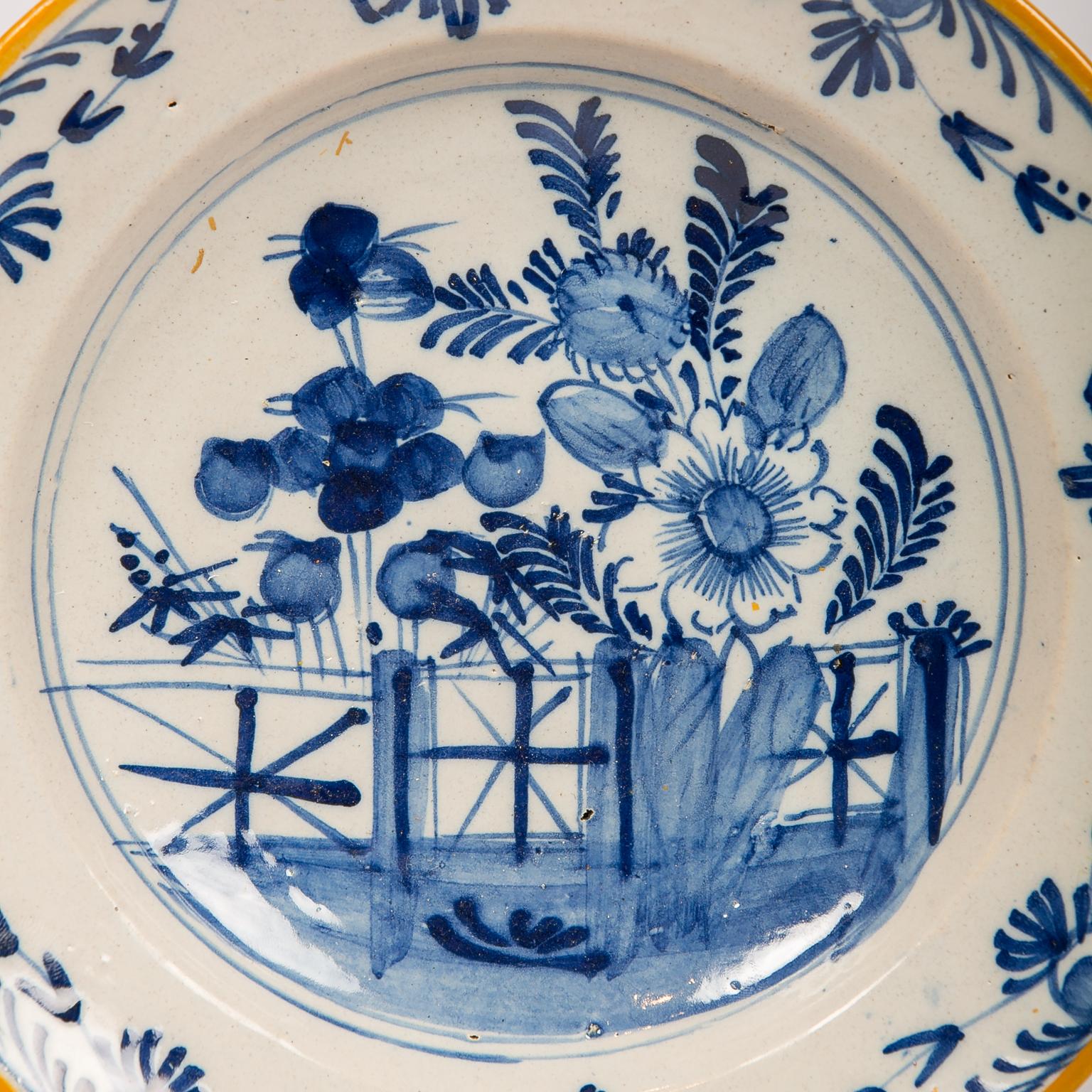 Rococo Eleven Antique Blue and White Delft Dishes Hand-Painted in the 18th Century