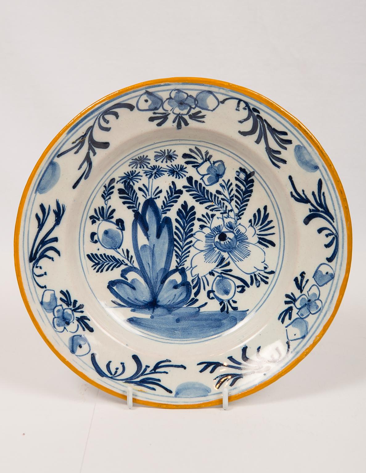 Dutch Eleven Antique Blue and White Delft Dishes Hand-Painted in the 18th Century