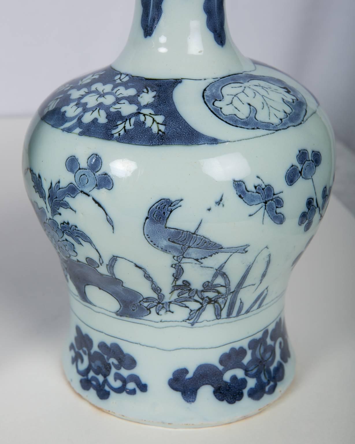 Antique Blue and White Delft Garniture of Three Vases 3