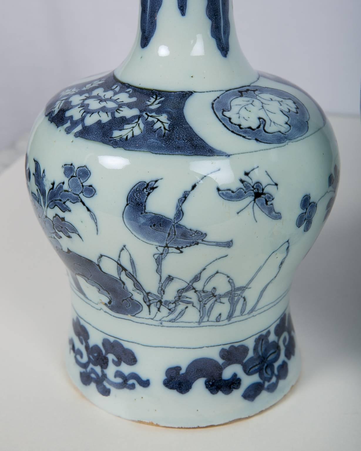 Antique Blue and White Delft Garniture of Three Vases 5