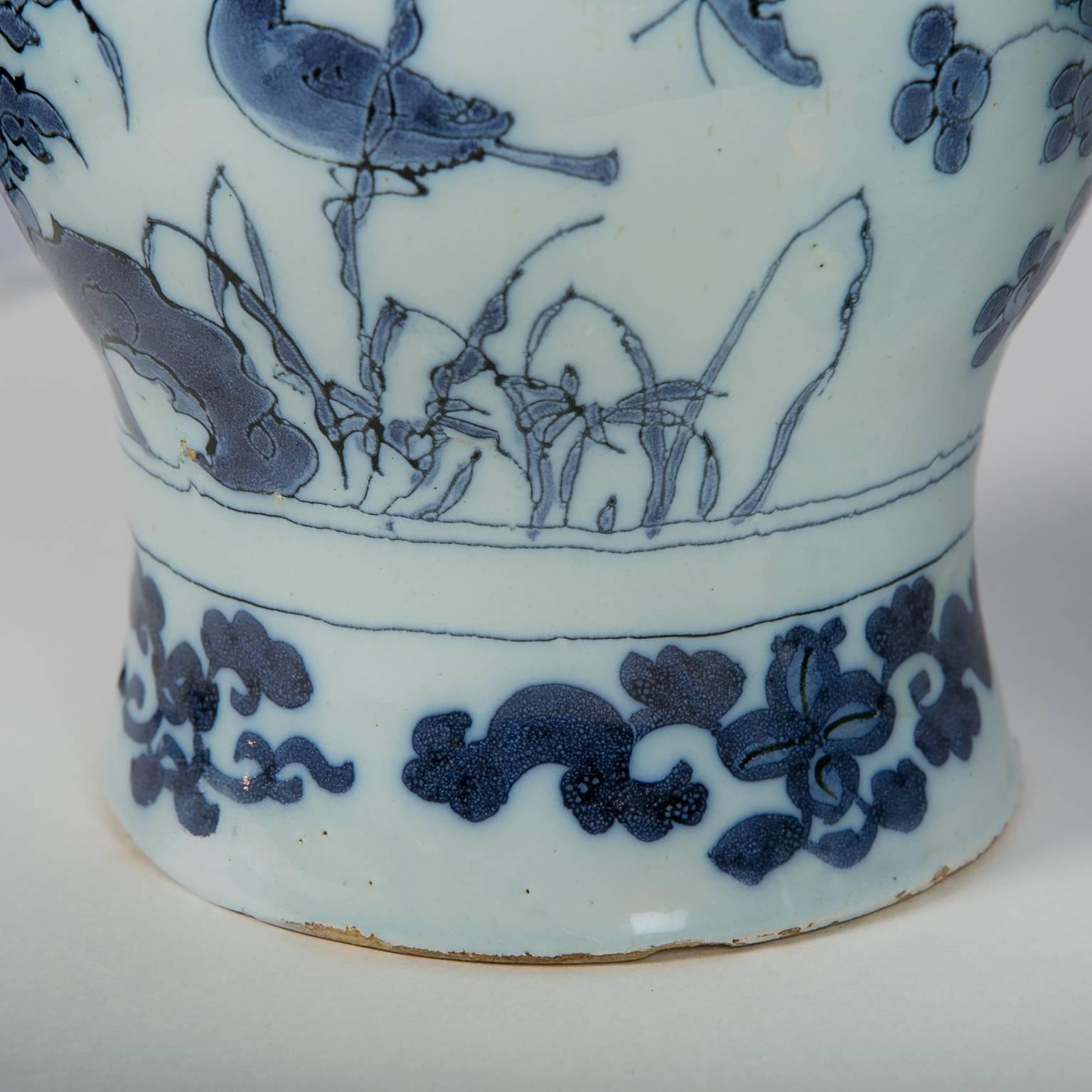 Antique Blue and White Delft Garniture of Three Vases 6