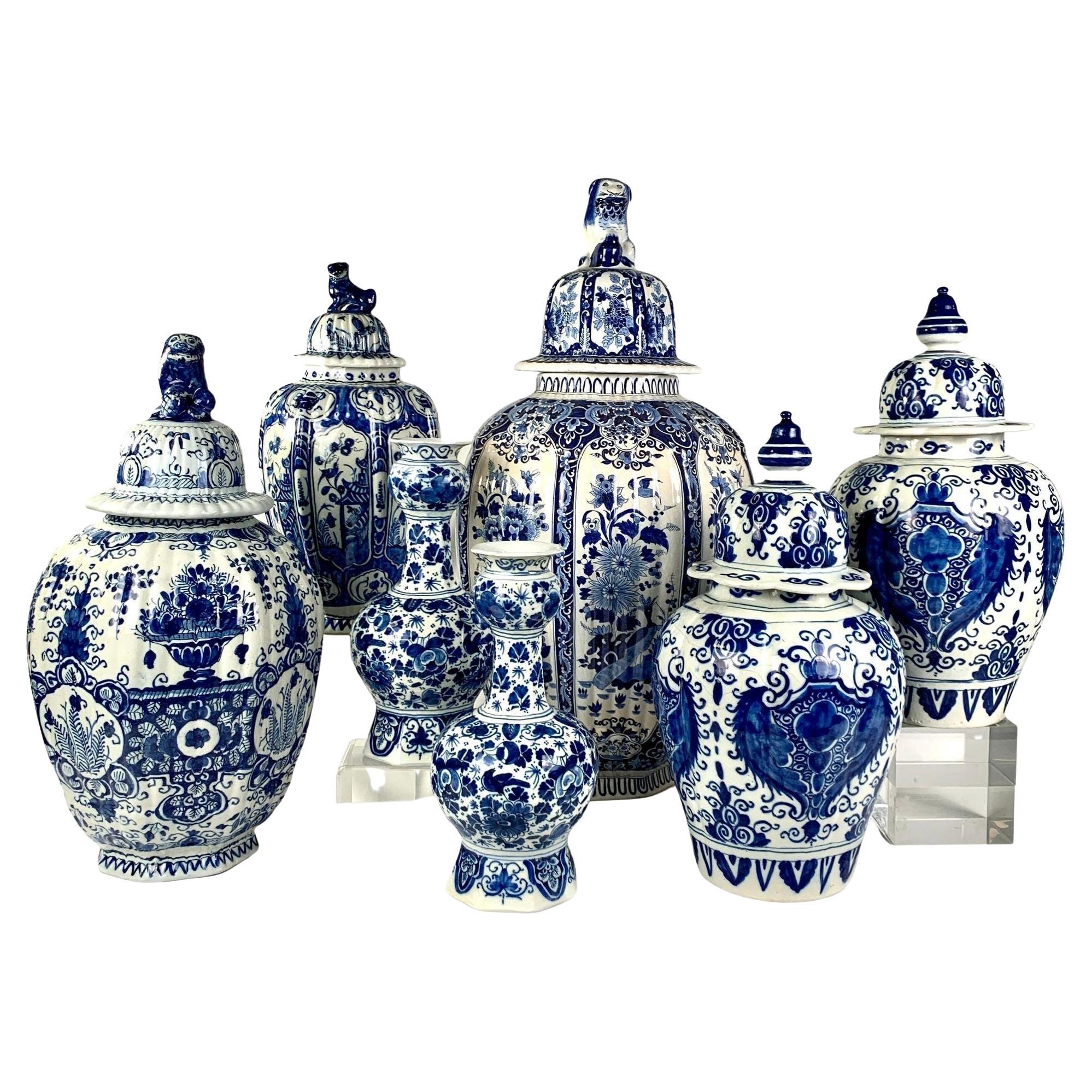 Blue and White Delft Jars and Vases Antique Grouping 18th-19th Centuries