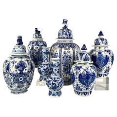 Antique Blue and White Delft Group Jars and Vases