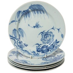 Antique Blue and White Delft Plates a Set of Five 18th Century circa 1750