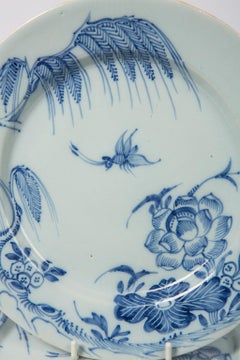 Antique Blue and White Delft Plates a Set of Five 18th Century circa 1750