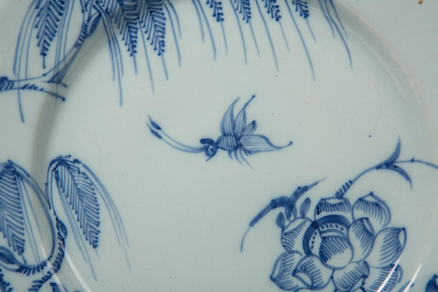 Antique Blue and White Delft Plates a Set of Five 18th Century circa 1750 (Chinoiserie)