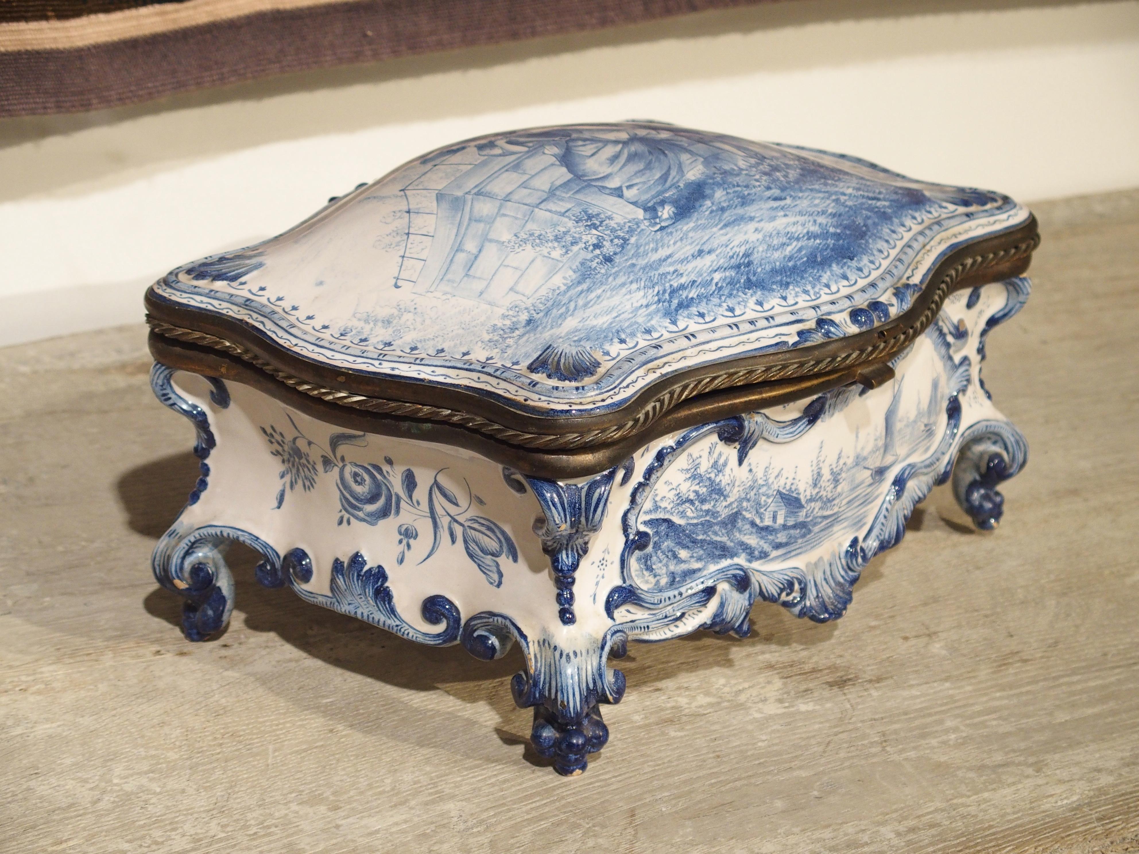 Dutch Antique Blue and White Delft Table Box, Late 19th Century