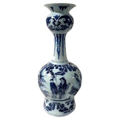 Antique Blue and White Delft Vase Hand Painted Chinoiserie Early 18th Century