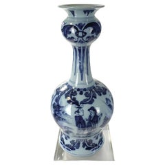Antique Blue and White Delft Vase Hand Painted Chinoiserie Late 17th Century