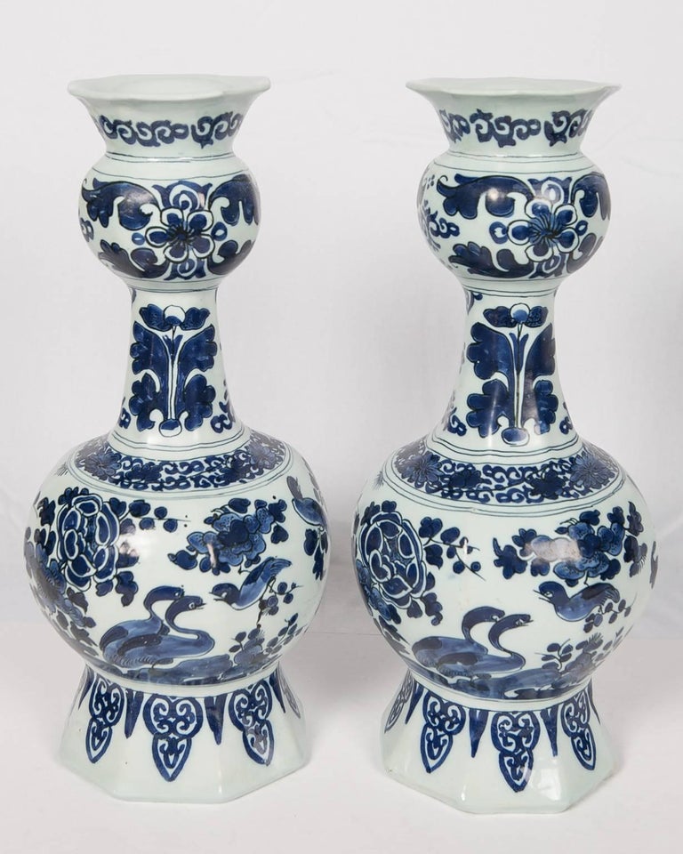Antique Blue and White Delft Vases with Chinoiserie Decoration For Sale