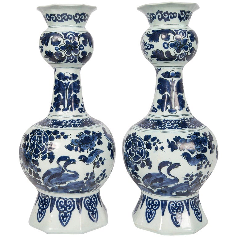 Antique Blue And White Delft Vases Made By The Metal Pot Circa