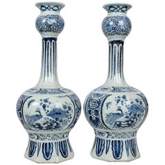 Antique Blue and White Delft Vases Gourd Shaped Made circa 1750