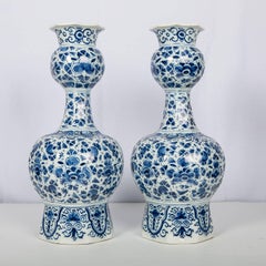 Antique Blue and White Delft Vases Pair Hand-Painted   IN STOCK