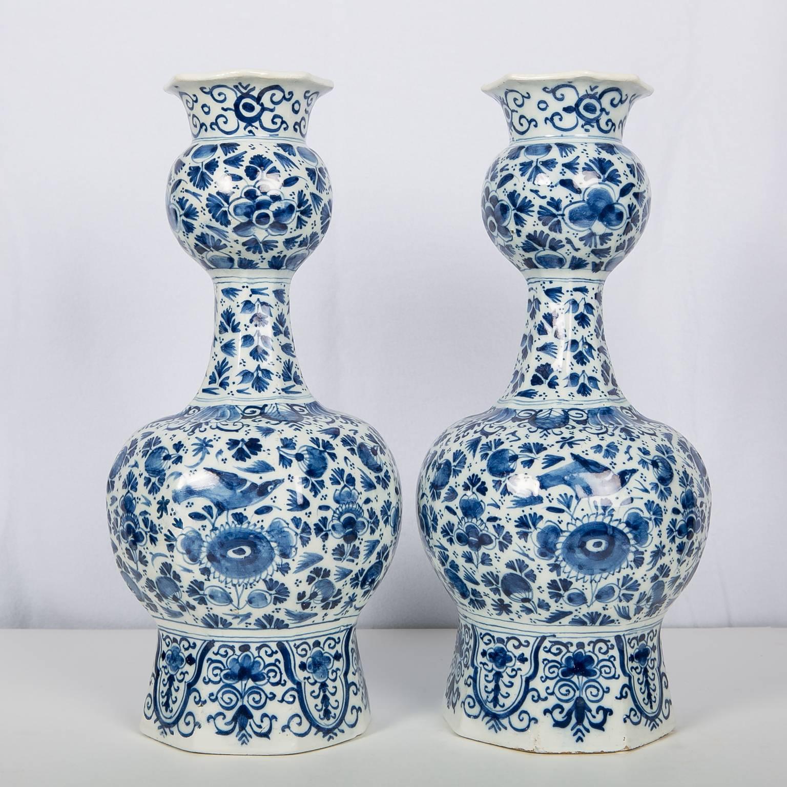 Antique Blue and White Delft Vases Pair Hand-Painted   IN STOCK 2