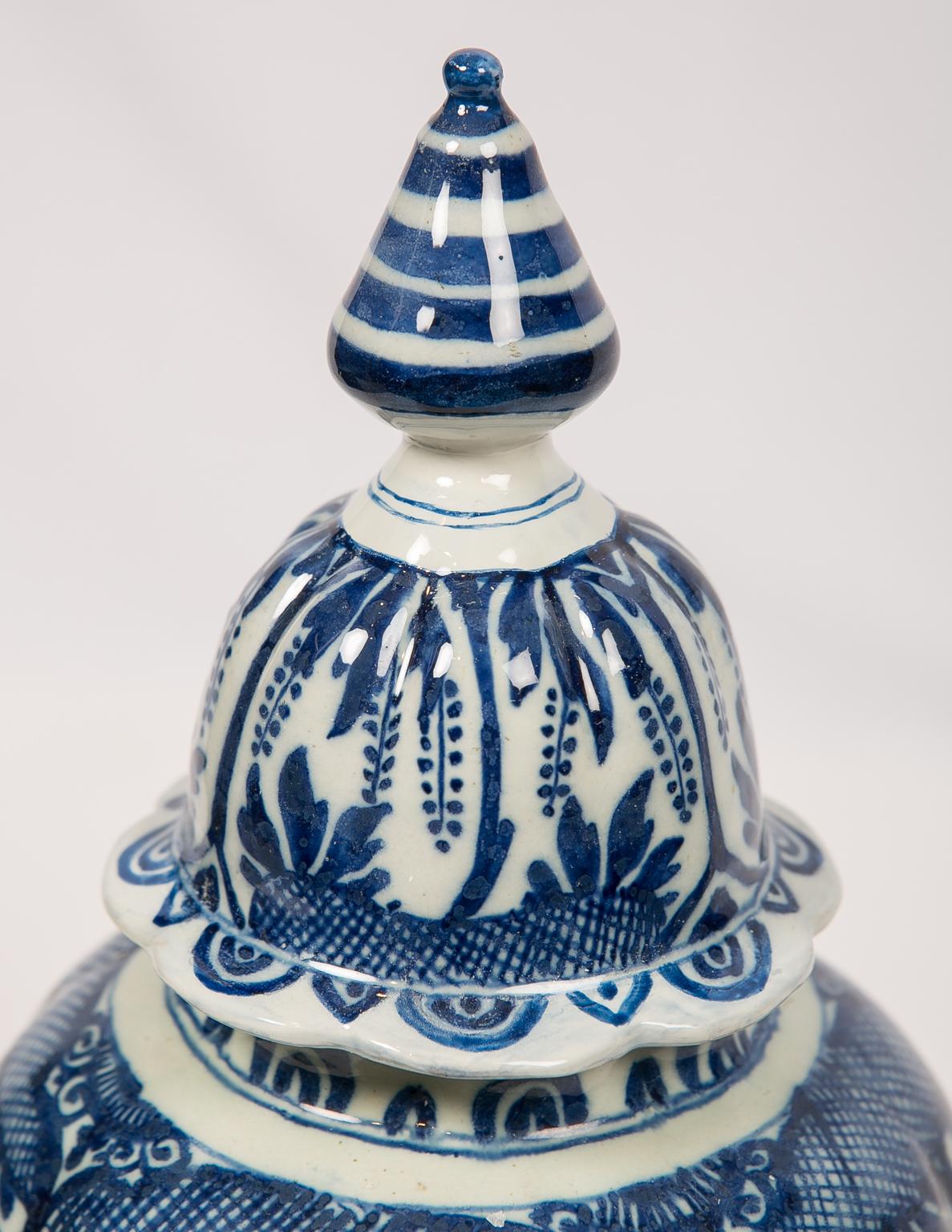 Hand-Painted Antique Blue and White Dutch Delft Ginger Jar